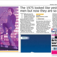 Image usage - Metro newspaper 7 March 2016 - The 1975 live at O2 Academy Brixton, 5 March 2016