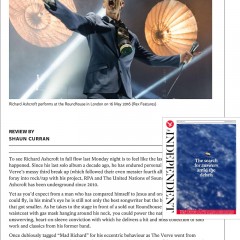 Image usage - The Independent print newspaper 20 May 2016 - Richard Ashcroft live at the Roundhouse 16 May 2016